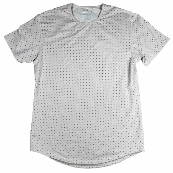 BYLT Drop Cut Lux Shirt Mens Large Beige Polka Dot Short Sleeve S/S Stretch Tee - Picture 1 of 6